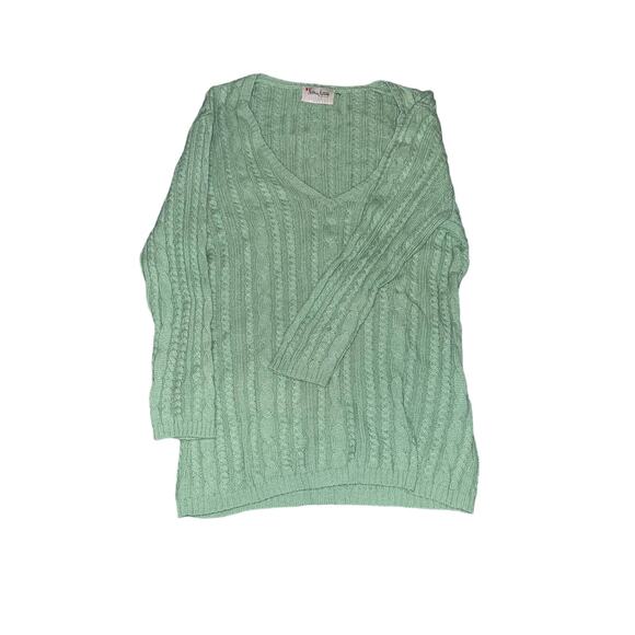 Neiman  Marcus Cashmere Ribbed V-Neck Sweater Green - Picture 1 of 6